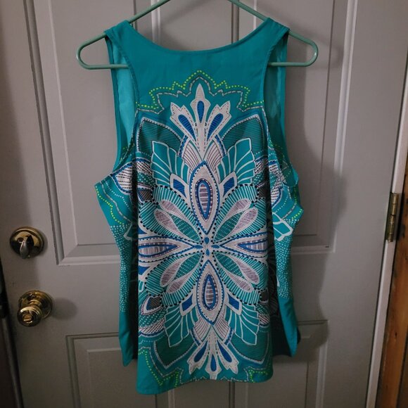 Cynthia Rowley Lovely Turquoise Print Sleeveless Top Misses Large - Picture 2 of 4